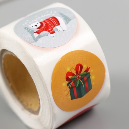 New Year Stick Paper "Bear and New Year's Deer" d = 2.5 cm 252 pcs in the roll-3