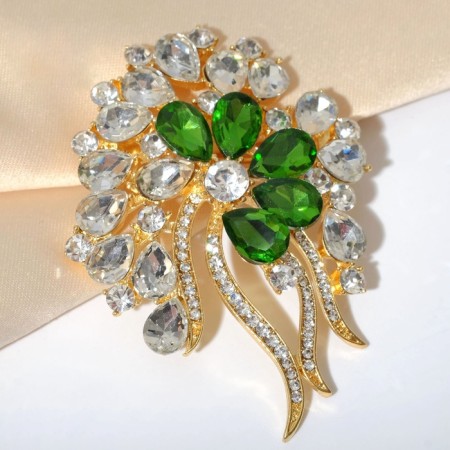 Brooch "Empress" luxury, white-green color in gold-2