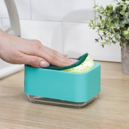 A dispenser for a detergent with a sponge stand, 250 ml, a sponge in the kit, the color is turquoise-2
