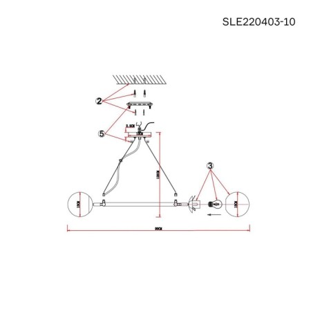 Suspended EVOLUCE lamp. Sle220403-10. Forli. 10x60 watts, E27, 90x90x18 cm, black color, brass-6