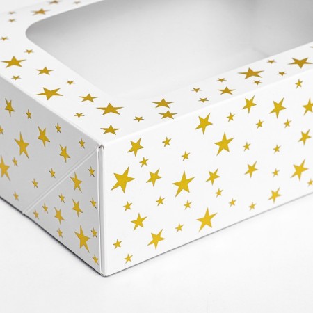 The box is folding, with a window, "stars", white, 23 x 16 x 7.5 cm,-2