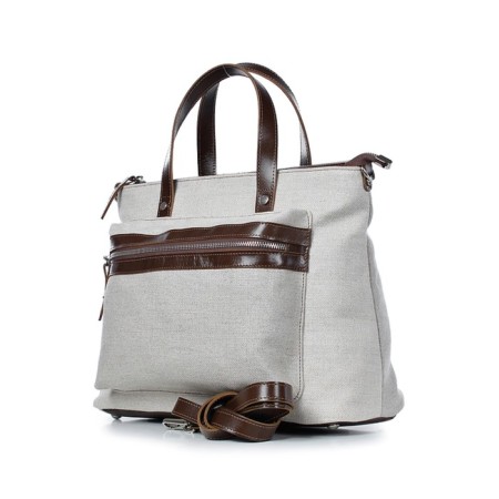 Female bag, textile material/genuine leather, 340x230x130 cm, milk/brown