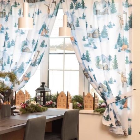 A set of curtains for a kitchen with Forest Animals 145x180cm-2 pcs., Gabardin