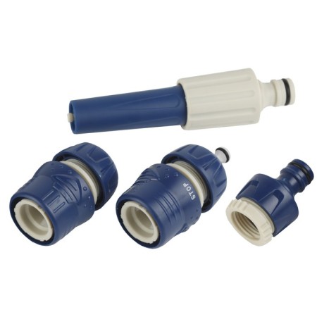 Set: Watering nozzle, connector, connector with aquastop, adapter, plastic