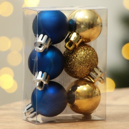 Christmas balls New Year, for the New Year, plastic, d = 3 cm, 6 pcs., Blue and gold color-2