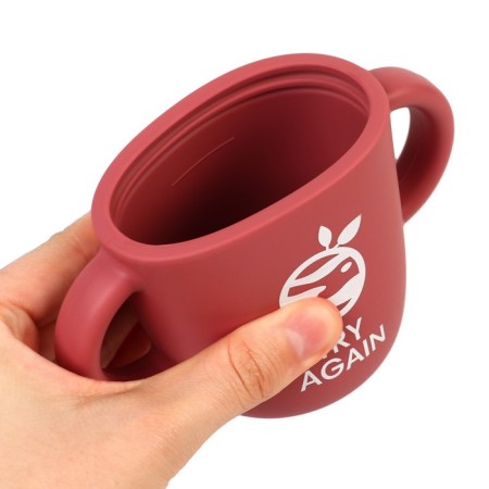 Drunker with a pipe Children's silicone "Try AGAIN", 200 ml., With handles, cherry color-3
