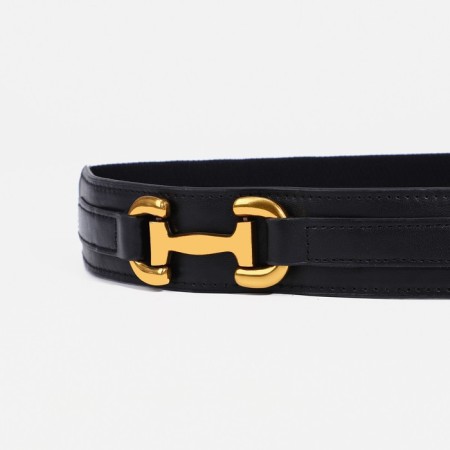 Women's belt, width 3.7 cm, metal buckle, black color-1