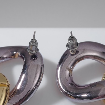Earrings Metal "Chain" flat links, color gray-gold-1