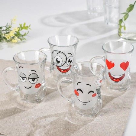 Glass mug "Smiley", 140 ml, MIX drawing-4