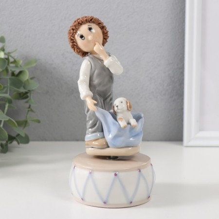 Souvenir Ceramics musical "Curly boy with dog" 8x8x17 cm