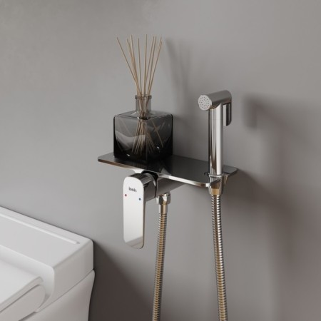 Hidden installation mixer with hygienic shower Iddis Axes, shelf, glossy chrome-1