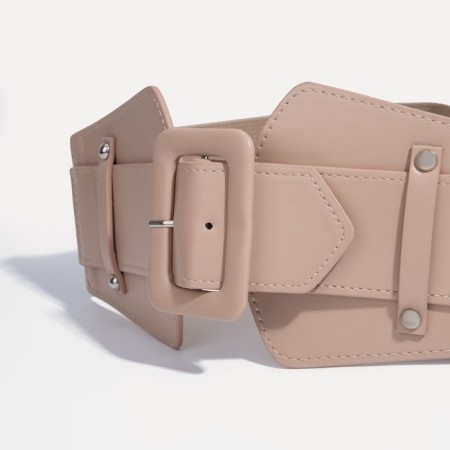 Women's belt, width 7.5 cm, metal buckle, beige color-1