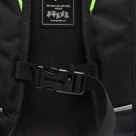 Youth backpack 42 x 31 x 22 cm, Grizzly, ergonomic back, laptop compartment, black/green-7