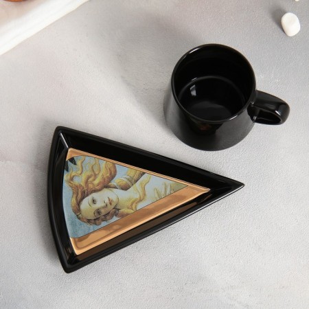 Tea couple ceramic "art", mug 130 ml, saucer 11x14.5 cm, black color