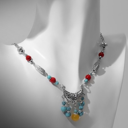 The necklace "India" turquoise happiness, color in black silver, 32 cm-3