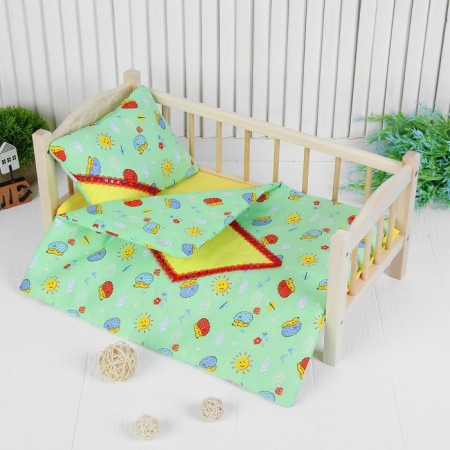 Bed linen for puppets "Hedgehogs", sheet, blanket, pillow