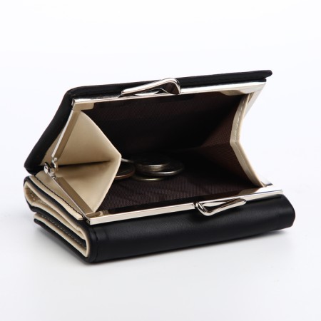 Women's wallet on the button, black color-4