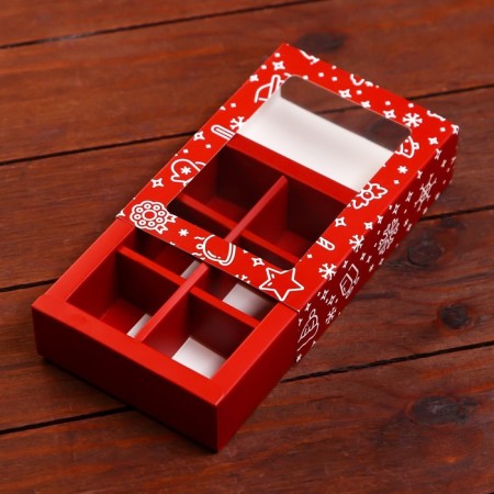 New Year. Box for 6 sweets "Festive mood", 13.7 x 9.8 x 3.8 cm, confectionery packaging-6