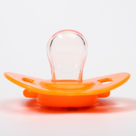Silicone orthodontic dummy with a holder and cap, from 0 months, color orange-1