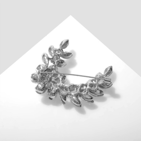 Brooch "Flower" crescent, white color in silver-1