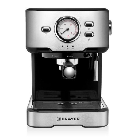 Brayer BR1101 coffee machine, Rozhkova, 1500 watts, 1.5 l, cappuccino, silver