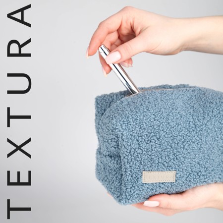 Cosmetic bag with lightning, textura, blue color