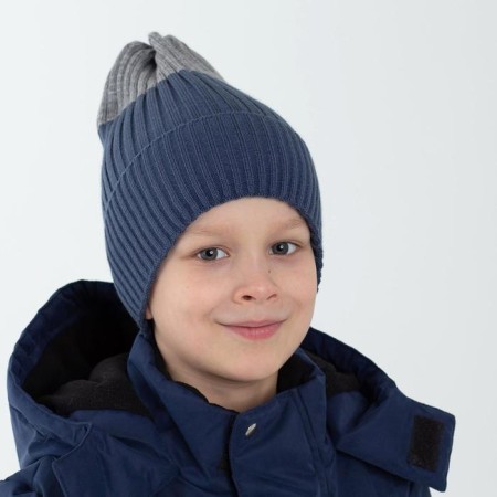 Hat for a boy, the color of the indigo/light gray, size 48-52 cm