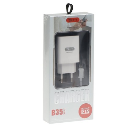 Network charger BYZ B35, 2 USB, 2.1 A, Microusb 1 m, white cable-8