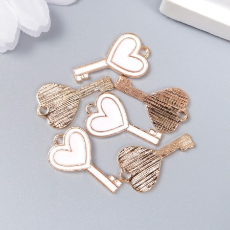 Decor for creativity metal, enamel "Clay with heart" white-pink 1.3x2.3 cm-2