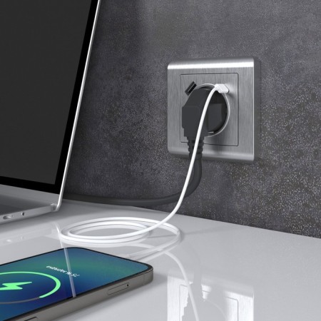 The socket w1171709 with grounding, curtains and USB, type A+C, silver corrugated-1