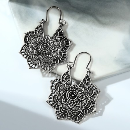 Earrings Metal "Vostok" Flower, Black Silver Color-1
