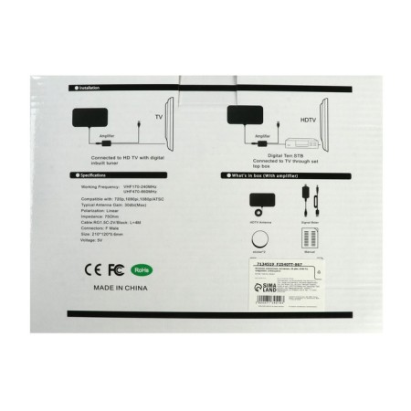 Antenna, indoor, active, with an amplifier, 5 V, 25 DBI, DVB-T2, digital, adhesive, black-5