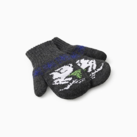 New Year. Double children's mittens "bunny", gray color, river 12
