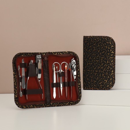 Manicure set, 10 items, in case, brown color-7