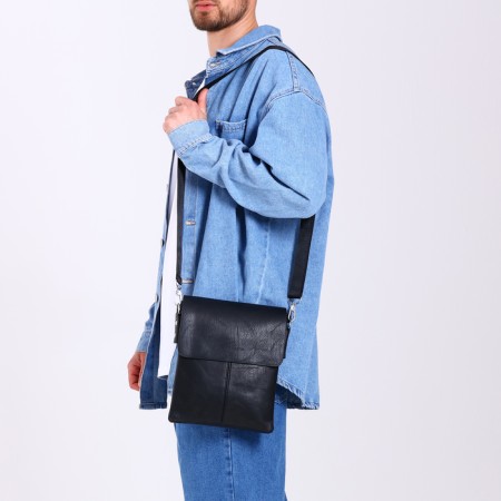 Male bag on lightning, terra dever, long belt, black color-6