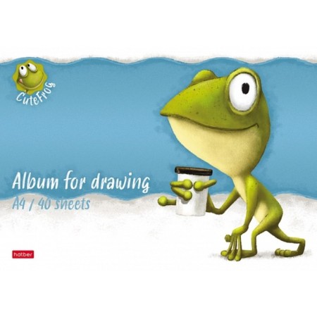 Album for drawing A4, 40 sheets, on a paper clip, "frog den", covered cardboard, matte lamination, embossing, block 100 g/m², mix-1