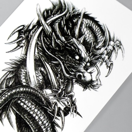 Black Black Dragon Black Tattoo 10.5x6 cm-2