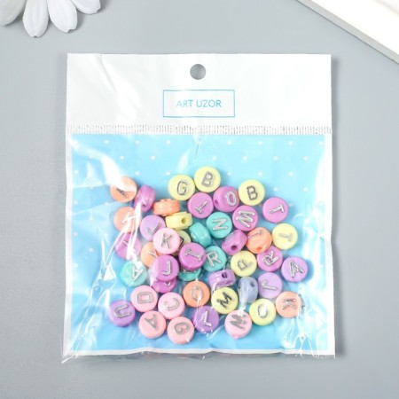Beads for creativity plastic "English letters silver" multifacet set 15 grams 0.6x1x1 cm-3