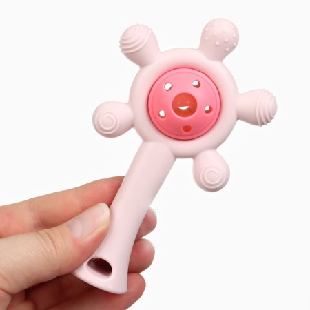 Silicone teething with a rattle "Baby", Pink color, crumb I-5
