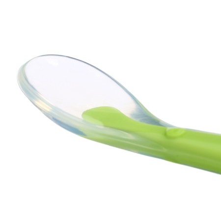 A spoon for a nursery, for the first feeding, in a container, green-3