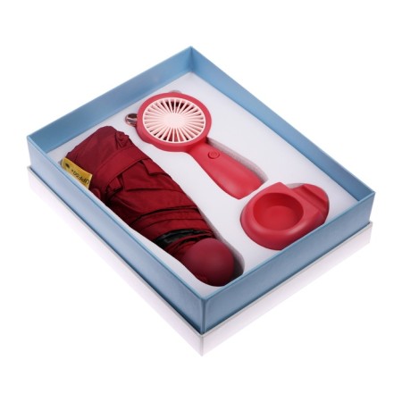 Gift set fan and umbrella, red-1