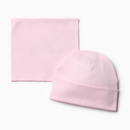 Kit (hat, snood) for the girl, the color is light pink, size 52-54