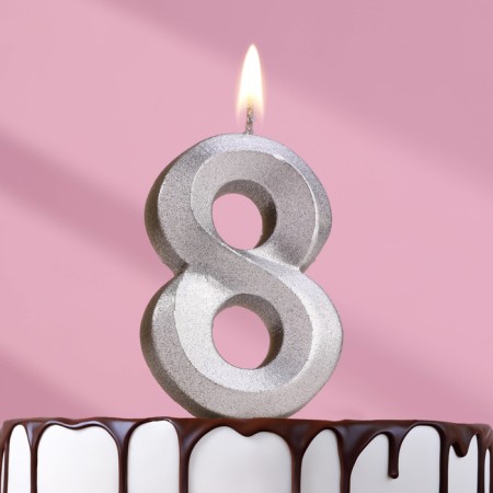 Candle in the Cake "Fine", number "8", silver metallic, 6.5 cm