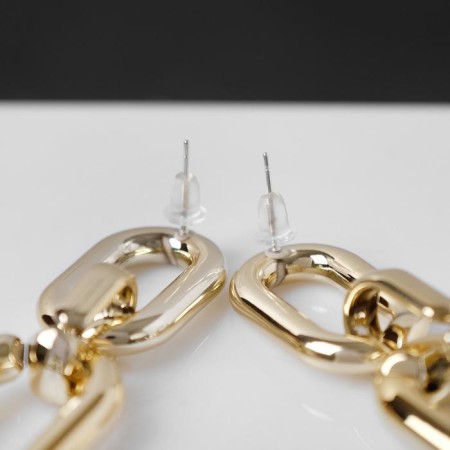 Earrings Metal "Chain" ovala, 3 links, color gold-1