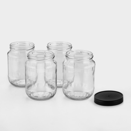 A set of glass cans with a black polymer lid, TO-82 mm, 720 ml, 4 pcs.-1