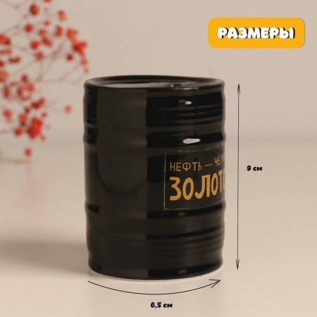 Piggy bank Ceramics "Oil - Black Gold!" Black 6.5x6.5x9 cm-1