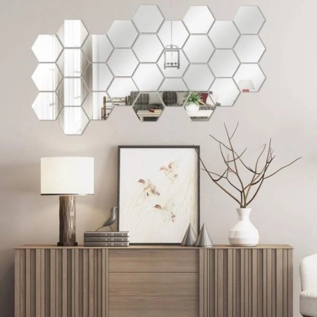 Interior stickers "honeycomb", mirror, wall decor, set 21 pcs, pcs 8 x 7 cm-3