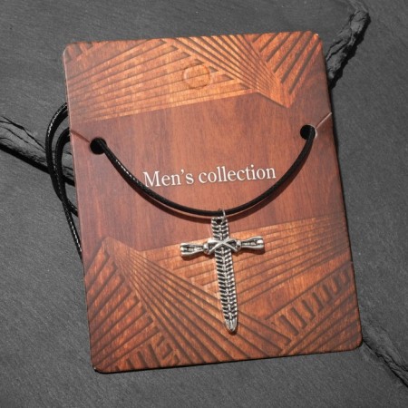 Unisex “Sword” Carved, Color Black Silver on a Black Cord, 41 cm-1