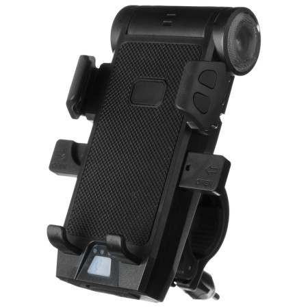 Holder for a steering wheel for a phone with functions: flashlight, sound signal, Power Bank