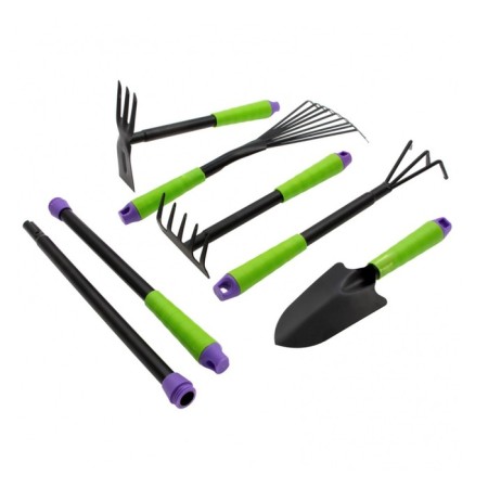 A set of garden tools, 7 items: 2 rakes, looser, a moth, a spatula, 2 lengthening rods, length 40 cm-1